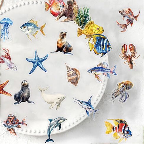50pcs Marine Organism Transparent PET Stickers for Journaling Supplies, Lovely Sea Fish Sticker for Scrapbooking, Aesthetic Sea Animals Decor for Junk Journal Bullet Journals (SEA-PET) in Saudi Arabia