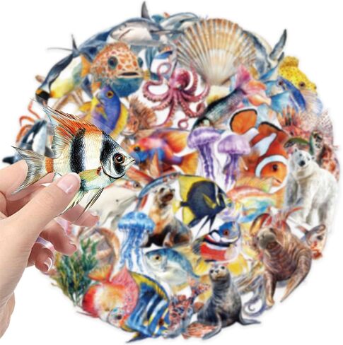 50pcs Marine Organism Transparent PET Stickers for Journaling Supplies, Lovely Sea Fish Sticker for Scrapbooking, Aesthetic Sea Animals Decor for Junk Journal Bullet Journals (SEA-PET) in Saudi Arabia