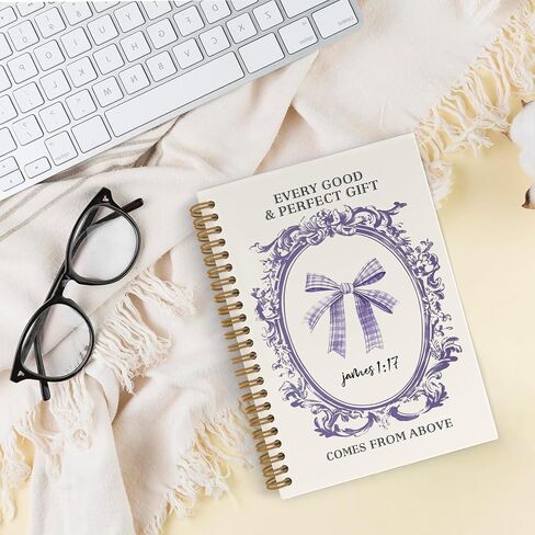 Blue Bow Christian Spiral Notebook for Women, Coquette Bible Journal Notebook for School Work, Bible Notebooks for Note Taking, James 1:17 Office Supplies Gifts for Women Girls, 5.5x8.3 Inch in Kuwait