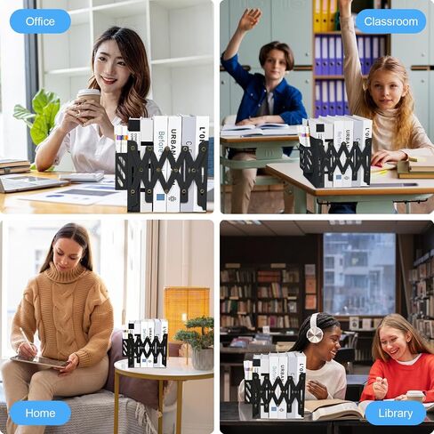 SAYEEC Adjustable Bookends Metal Book Ends with Pen Holder for Heavy Books 3 Dividers Expandable Desk Book Stand Stopper Rack Magazine Binder Organizer for Shelves Bookcase Office School Home (Black) in Saudi Arabia