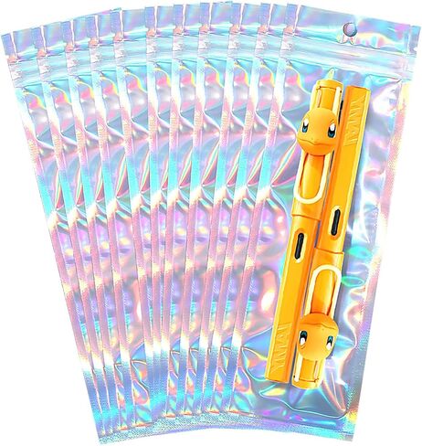 100 Pcs 2.7x9 Inch Holographic Pen Bags - Resealable Smell-Proof Packaging Bags for Party Favors, Food Storage, Cosmetics, Jewelry, Craft Supplies & Lip gloss in Saudi Arabia