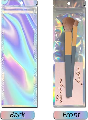 100 Pcs 2.7x9 Inch Holographic Pen Bags - Resealable Smell-Proof Packaging Bags for Party Favors, Food Storage, Cosmetics, Jewelry, Craft Supplies & Lip gloss in Saudi Arabia