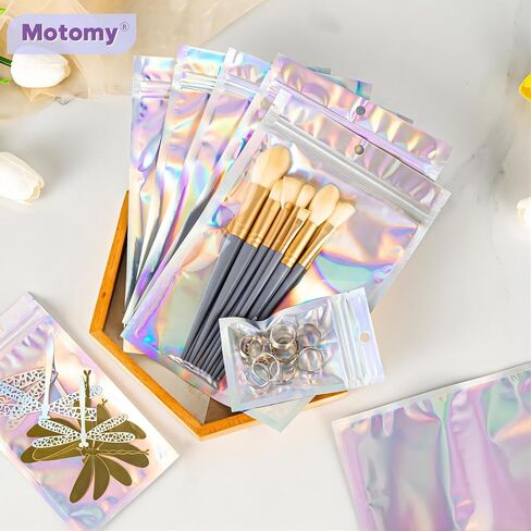 100 Pcs 2.7x9 Inch Holographic Pen Bags - Resealable Smell-Proof Packaging Bags for Party Favors, Food Storage, Cosmetics, Jewelry, Craft Supplies & Lip gloss in Saudi Arabia