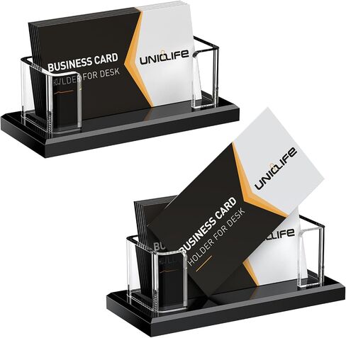 Uniclife Acrylic Business Card Holder for Desk 1 Slot Clear Horizontal Business Card Stand for Men & Women Desktop Name Card Display Stand Card Organizer for Office Home Exhibition, 60 Card Capacity in Saudi Arabia