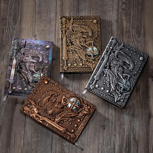 دفتر ملاحظات يومي من الجلد المنقوش ثلاثي الأبعاد من فينيكس، دفتر ملاحظات يومي، دفتر ملاحظات مكتبي عتيق مصنوع يدويًا، 200 صفحة مذكرات سفر هدية عيد الميلاد للرجال والنساء (A5)، برونزي أحمر in Kuwait