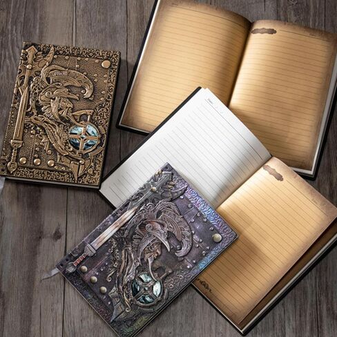 دفتر ملاحظات يومي من الجلد المنقوش ثلاثي الأبعاد من فينيكس، دفتر ملاحظات يومي، دفتر ملاحظات مكتبي عتيق مصنوع يدويًا، 200 صفحة مذكرات سفر هدية عيد الميلاد للرجال والنساء (A5)، برونزي أحمر in Kuwait