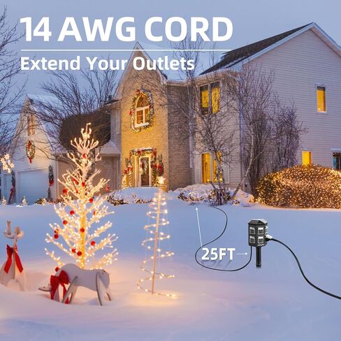 Outdoor Power Strip with Stake, 100 FT Extension Cord, 6 Grounded Outlets for Outdoor Decorations, 14 AWG, 15A/1875W, ETL Listed in Kuwait