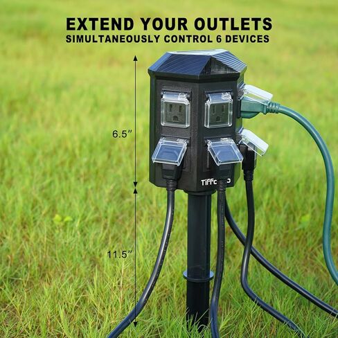 Outdoor Power Strip with Stake, 100 FT Extension Cord, 6 Grounded Outlets for Outdoor Decorations, 14 AWG, 15A/1875W, ETL Listed in Kuwait