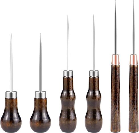 6 PCS مجموعة أدوات AWL ، أداة جلدية مثقلة علامة AWL أداة ، دقة مقبض مقبض أداة لكمة لخياطة الجلود ، وضع العلامات ، الخشب الحرف ، إصلاح الأحذية in Kuwait