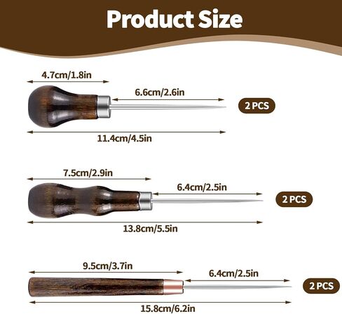 6 PCS مجموعة أدوات AWL ، أداة جلدية مثقلة علامة AWL أداة ، دقة مقبض مقبض أداة لكمة لخياطة الجلود ، وضع العلامات ، الخشب الحرف ، إصلاح الأحذية in Kuwait