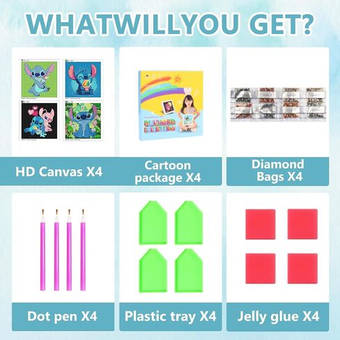 Strmnbte 4 Pack Diamond Art Painting for Kids, Diamond Art Kits for Kids Ages 4-8, Easy Gem Art Kit for Kid for Gift Home Wall Decor 7x7inch in Saudi Arabia