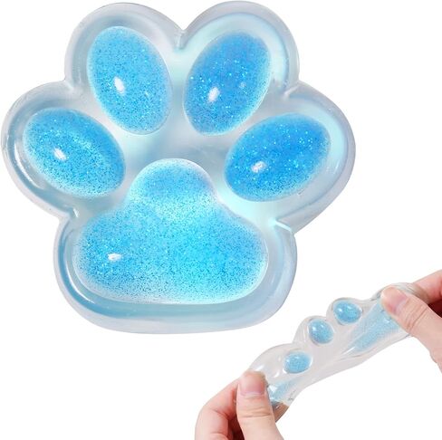 1pcs Blue Taba Squishy Cat Paw Squeeze Toys, Ice Through Sparkling Powder Kawaii Sticky Squishies PVC Toys, Stress Relieving Fur Ball OPP Packaging Gifts for Kids Teenage (1pcs Blue) in Kuwait