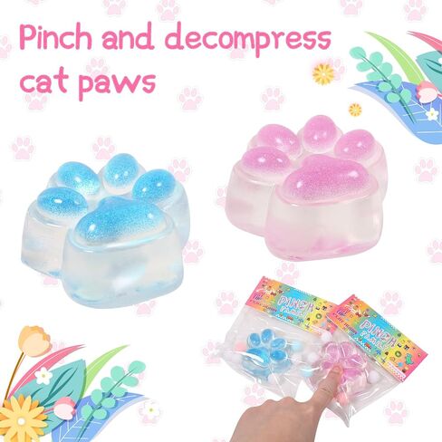 1pcs Blue Taba Squishy Cat Paw Squeeze Toys, Ice Through Sparkling Powder Kawaii Sticky Squishies PVC Toys, Stress Relieving Fur Ball OPP Packaging Gifts for Kids Teenage (1pcs Blue) in Kuwait