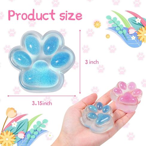 1pcs Blue Taba Squishy Cat Paw Squeeze Toys, Ice Through Sparkling Powder Kawaii Sticky Squishies PVC Toys, Stress Relieving Fur Ball OPP Packaging Gifts for Kids Teenage (1pcs Blue) in Kuwait