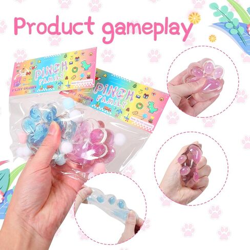 1pcs Blue Taba Squishy Cat Paw Squeeze Toys, Ice Through Sparkling Powder Kawaii Sticky Squishies PVC Toys, Stress Relieving Fur Ball OPP Packaging Gifts for Kids Teenage (1pcs Blue) in Kuwait