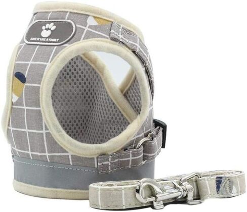 FEimaX Soft Mesh Dog Harness and Leash Set for Walking, No Pull Adjustable Reflective Puppy Step-in Vest Harness for Puppy Small Medium Dogs & Cats (XS (Chest 10.2-11.4''/26-29CM), Plaid Khaki) in Saudi Arabia