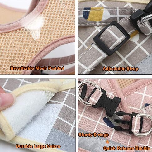 FEimaX Soft Mesh Dog Harness and Leash Set for Walking, No Pull Adjustable Reflective Puppy Step-in Vest Harness for Puppy Small Medium Dogs & Cats (XS (Chest 10.2-11.4''/26-29CM), Plaid Khaki) in Saudi Arabia