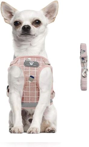 FEimaX Soft Mesh Dog Harness and Leash Set for Walking, No Pull Adjustable Reflective Puppy Step-in Vest Harness for Puppy Small Medium Dogs & Cats (XS (Chest 10.2-11.4''/26-29CM), Plaid Khaki) in Saudi Arabia