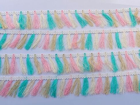 Tassel Fringe Trim 5CM 8 Yards for Sewing Craft DIY Decoration (2405, Khaki Pink Beige Turquoise) in Saudi Arabia