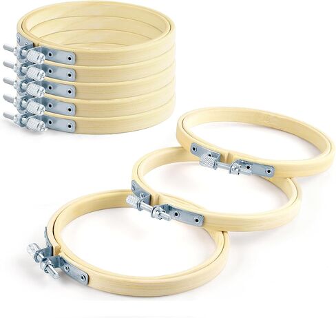 TINDTOP 8 Pieces 4 Inch Embroidery Hoops, Bamboo Frame Circle Cross Stitch Hoop Ring Embroidery Hoops Set for Embroidery and Cross Stitch in Kuwait