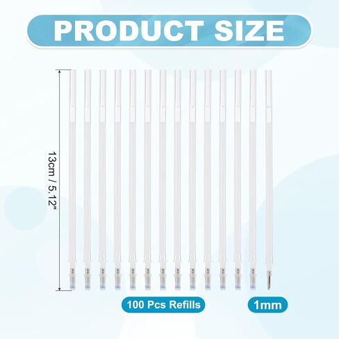 PATIKIL 100 Pcs Erasable Gel Pens Refills, 1mm Heat Erasable Pens Refills for Fabric Disappearing Ink Fabric Marking Pen for Sewing Quilting Writing, Black Ink in Saudi Arabia