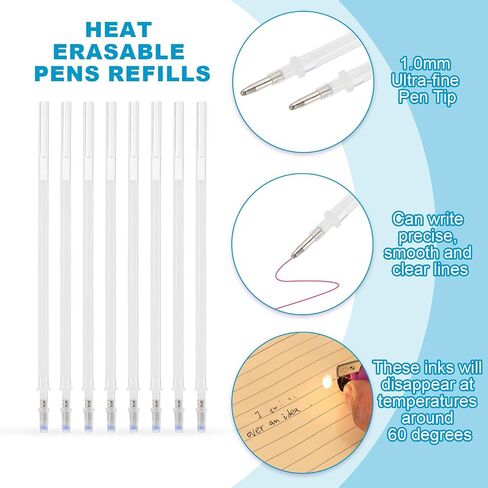 PATIKIL 100 Pcs Erasable Gel Pens Refills, 1mm Heat Erasable Pens Refills for Fabric Disappearing Ink Fabric Marking Pen for Sewing Quilting Writing, Black Ink in Saudi Arabia