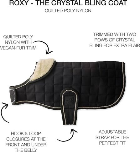 Quilted Dog Coat Pet Jacket with Crystal Bling for Small, Medium and Large Dogs, Black, Large in Saudi Arabia