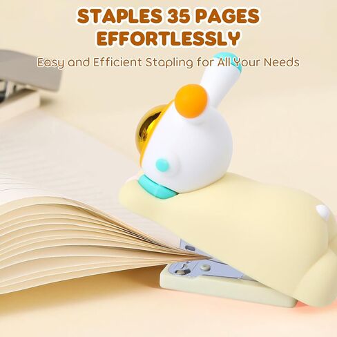 Honagu Cute Stapler, Cartoon Stereoscopic Silicone Stapler, Labor-Saving Office Supplies, Desktop Stationery Gift for Students Kids (Long Ear Milky White) in Kuwait