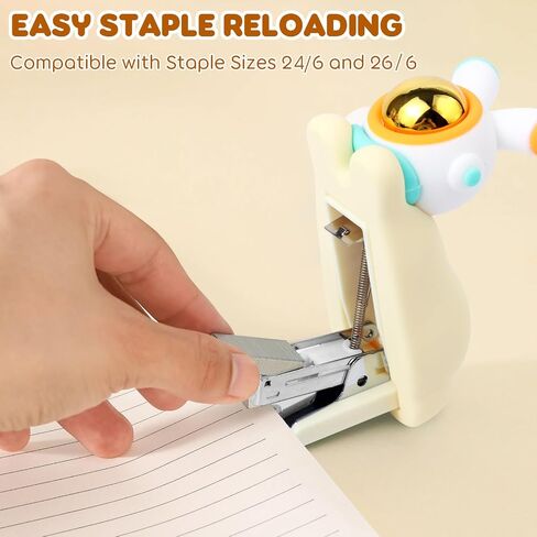 Honagu Cute Stapler, Cartoon Stereoscopic Silicone Stapler, Labor-Saving Office Supplies, Desktop Stationery Gift for Students Kids (Long Ear Milky White) in Kuwait