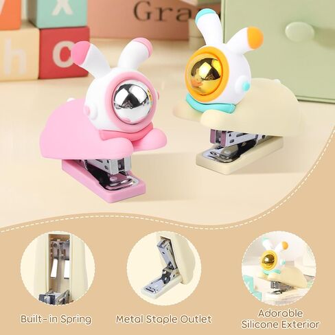 Honagu Cute Stapler, Cartoon Stereoscopic Silicone Stapler, Labor-Saving Office Supplies, Desktop Stationery Gift for Students Kids (Long Ear Milky White) in Kuwait