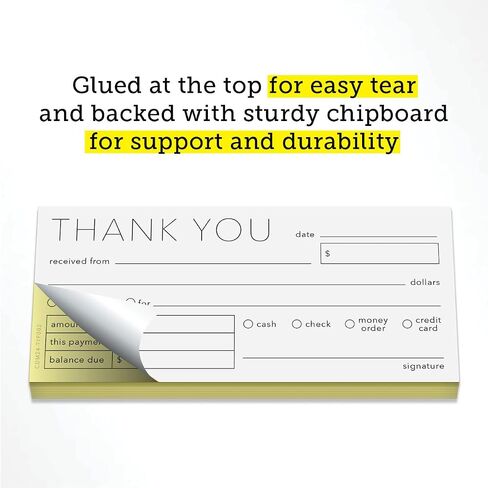 2-Part Receipt Book for Small Business, 6 x 2.75 Inches, 50 Forms/100 Sheets, White & Yellow Pages, Back Chipboard Support, Small Business Must Haves (Thank You - Model F) in Saudi Arabia