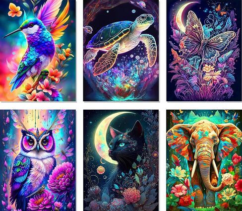 ijbnhd 6 Pack Animals Diamond Painting Kits for Adults, Animals-Leaves Diamond Art Kits for Beginners DIY Full Drill Round Paint with Diamonds Gem Art for Home Wall Decor 8 x 8 in in Saudi Arabia