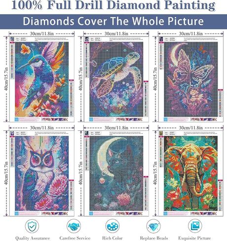 ijbnhd 6 Pack Animals Diamond Painting Kits for Adults, Animals-Leaves Diamond Art Kits for Beginners DIY Full Drill Round Paint with Diamonds Gem Art for Home Wall Decor 8 x 8 in in Saudi Arabia