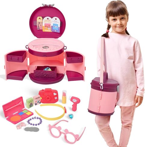 Dazmers Portable Beauty Salon Play Set for Girls – 20-Piece Pretend Makeup Kit with Carrying Case, Hair Dryer, Accessories, and Travel Service Role Play Toy for Kids in Saudi Arabia