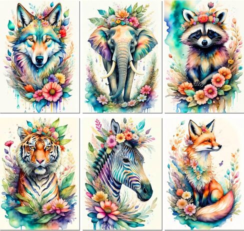 ijbnhd 6 Pack Animals Diamond Painting Kits for Adults, Animals-Leaves Diamond Art Kits for Beginners DIY Full Drill Round Paint with Diamonds Gem Art for Home Wall Decor 8 x 8 in in Saudi Arabia
