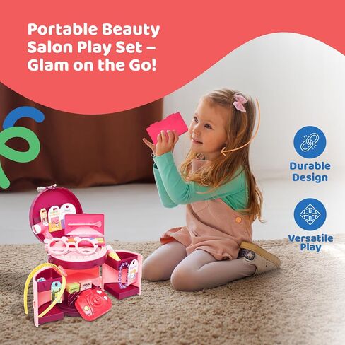 Dazmers Portable Beauty Salon Play Set for Girls – 20-Piece Pretend Makeup Kit with Carrying Case, Hair Dryer, Accessories, and Travel Service Role Play Toy for Kids in Saudi Arabia