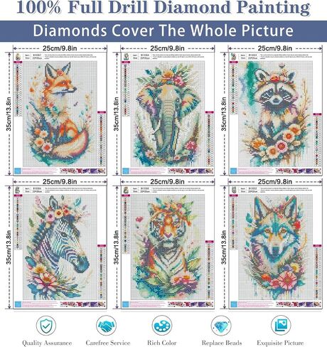 ijbnhd 6 Pack Animals Diamond Painting Kits for Adults, Animals-Leaves Diamond Art Kits for Beginners DIY Full Drill Round Paint with Diamonds Gem Art for Home Wall Decor 8 x 8 in in Saudi Arabia