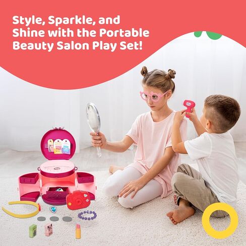 Dazmers Portable Beauty Salon Play Set for Girls – 20-Piece Pretend Makeup Kit with Carrying Case, Hair Dryer, Accessories, and Travel Service Role Play Toy for Kids in Saudi Arabia