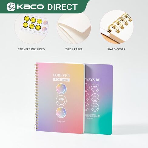 Kaco Pack 2 Cute Mini Spiral Notebooks, Set of 2 For Women, 8.2'' x 5.9'' Hardcover Journal 120 x 2 Lined Pages with Pocket and Sticker (Floral) in Saudi Arabia