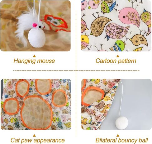Andiker Cat Tunnel Bags for Indoor Cats, 13x17x12In Foldable Cat Crinkle Bag with 3 White Plush Balls and 1 Mouse 5 Holes for Kitten to Hide and Catch 3 Layers Cat Toy (Bird) in Kuwait