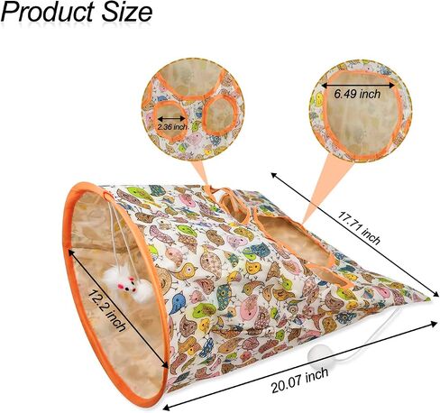 Andiker Cat Tunnel Bags for Indoor Cats, 13x17x12In Foldable Cat Crinkle Bag with 3 White Plush Balls and 1 Mouse 5 Holes for Kitten to Hide and Catch 3 Layers Cat Toy (Bird) in Kuwait