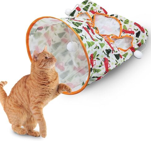 Andiker Cat Tunnel Bags for Indoor Cats, 13x17x12In Foldable Cat Crinkle Bag with 3 White Plush Balls and 1 Mouse 5 Holes for Kitten to Hide and Catch 3 Layers Cat Toy (Bird) in Kuwait