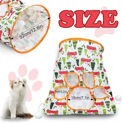 Andiker Cat Tunnel Bags for Indoor Cats, 13x17x12In Foldable Cat Crinkle Bag with 3 White Plush Balls and 1 Mouse 5 Holes for Kitten to Hide and Catch 3 Layers Cat Toy (Bird) in Kuwait
