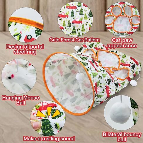 Andiker Cat Tunnel Bags for Indoor Cats, 13x17x12In Foldable Cat Crinkle Bag with 3 White Plush Balls and 1 Mouse 5 Holes for Kitten to Hide and Catch 3 Layers Cat Toy (Bird) in Kuwait