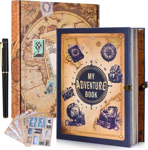 Adventure Book 148-Page DIY Handmade Scrapbook Kit - Vintage Embossed Cover Travel Diary,Gift Boxed with Full DIY Accessories for Couples,Anniversaries & More for Life’s Greatest Adventures in Kuwait