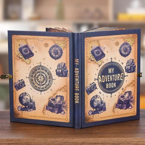 Adventure Book 148-Page DIY Handmade Scrapbook Kit - Vintage Embossed Cover Travel Diary,Gift Boxed with Full DIY Accessories for Couples,Anniversaries & More for Life’s Greatest Adventures in Kuwait