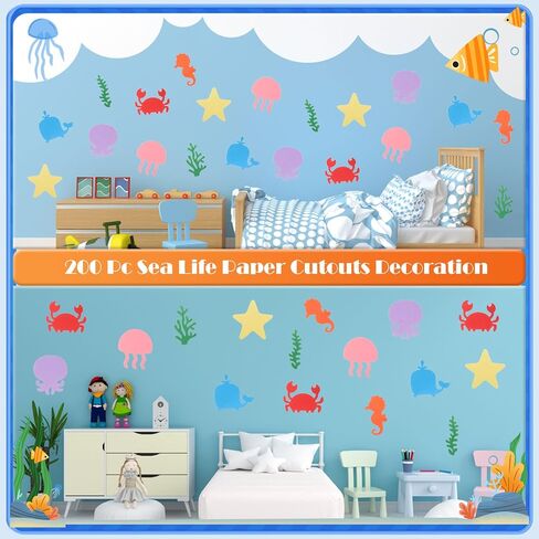 Mixteach 200 PCS Sea Life Cletouts Paper Tropical Fish Shape Cut Outs Ocean Animal Die Cuts مع نقاط الغراء للصف الدراسي Boardin Board Home School Decor in Kuwait
