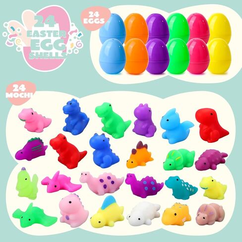JOYIN 24 Pcs Mochi Squishy Toy Prefilled Easter Eggs, Kawaii Foamy Stress Reliever Squishy Toy for Easter Theme Party Favor, Easter Eggs Hunt, Basket Filler, Classroom Prize Supplies in Saudi Arabia