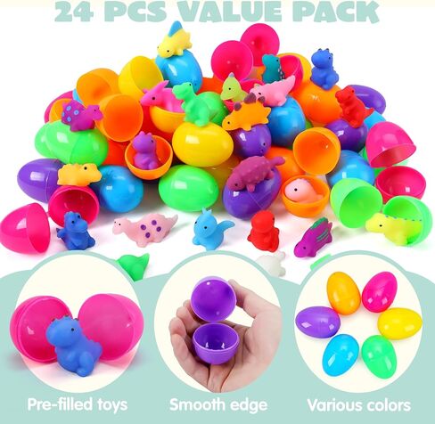 JOYIN 24 Pcs Mochi Squishy Toy Prefilled Easter Eggs, Kawaii Foamy Stress Reliever Squishy Toy for Easter Theme Party Favor, Easter Eggs Hunt, Basket Filler, Classroom Prize Supplies in Saudi Arabia