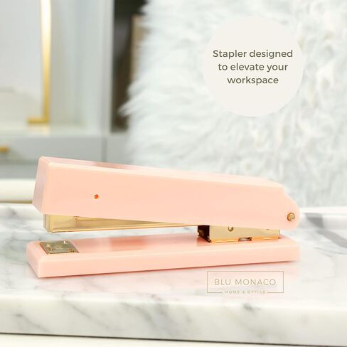 Blu Monaco White and Gold Stapler – Chic Desk Accessory with Smooth Metal Mechanism – Stylish Gold Office Supply for Home, School, and Work – Aesthetic White Essentials for Modern Desks in Saudi Arabia